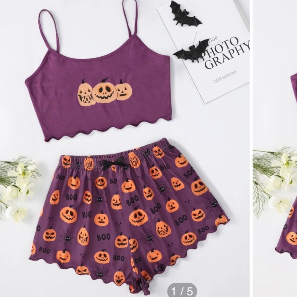 Cute pumpkin Halloween pajama coord lounge set